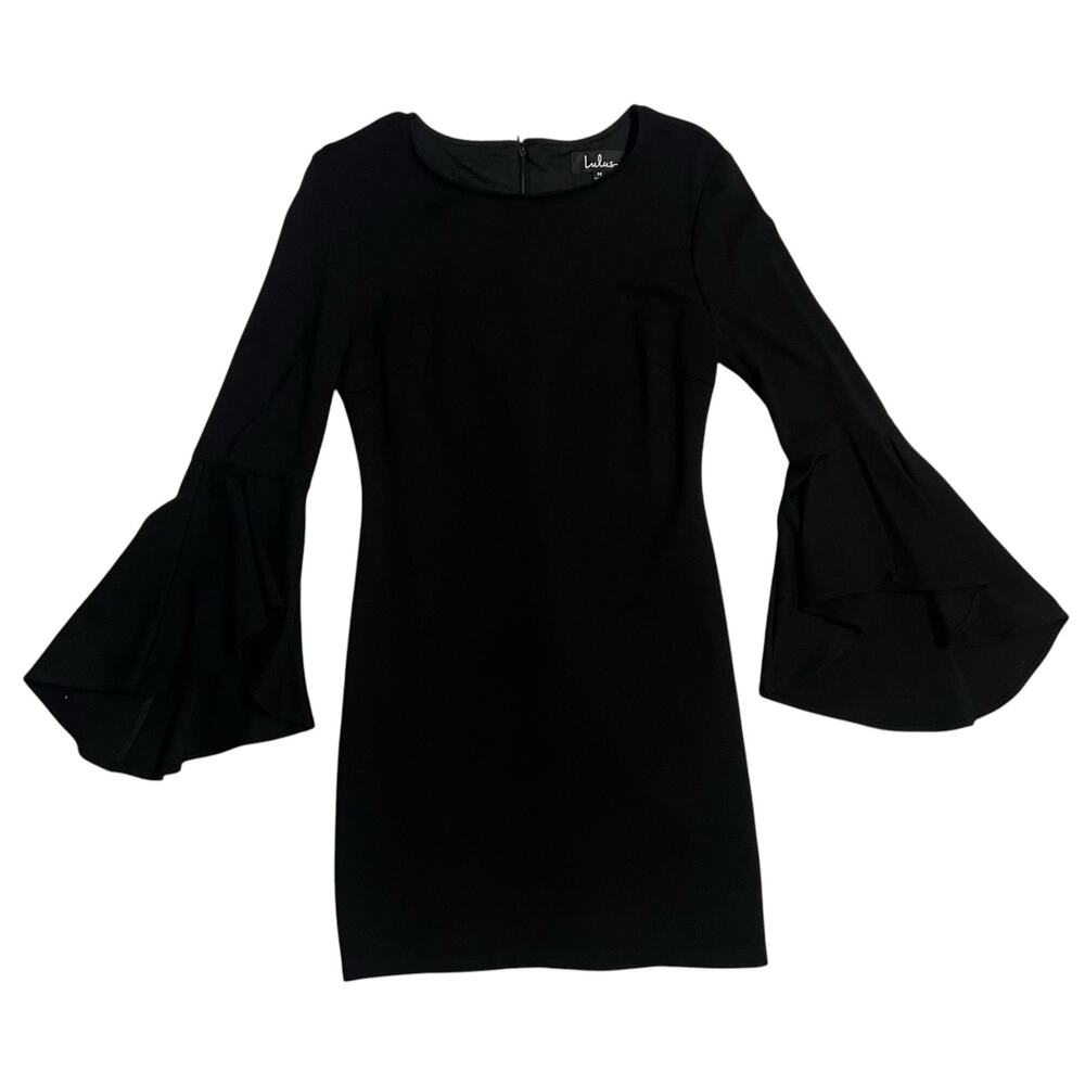 Lulus Gimme Some Flair Black Flounce Flare Sleeve Bodycon Mini Dress Size Medium